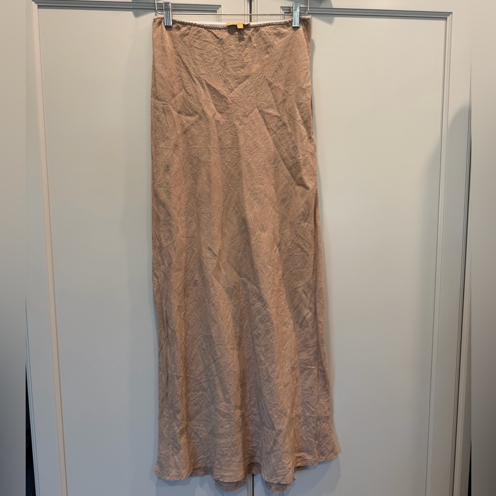 Tan Linen Maxi Skirt